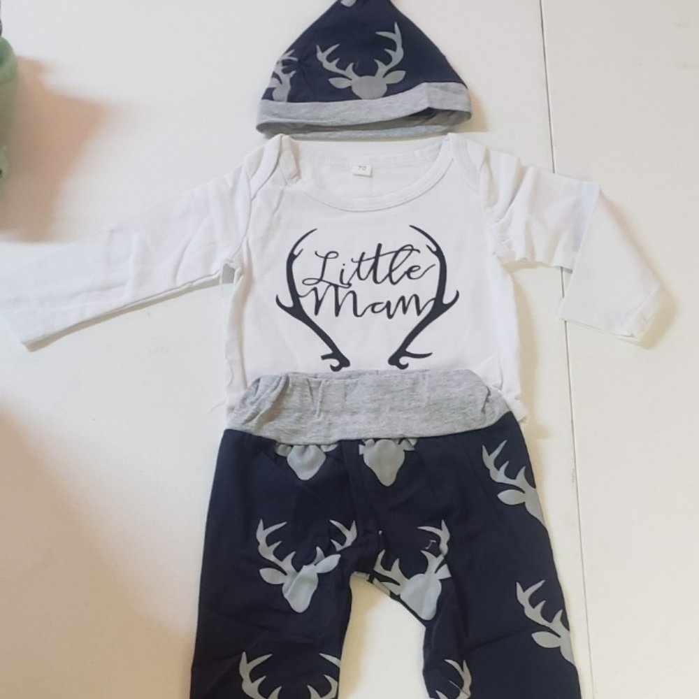 🌹Newborn Brand-New Little Man outfit. Hat, onesie, and matching pants.